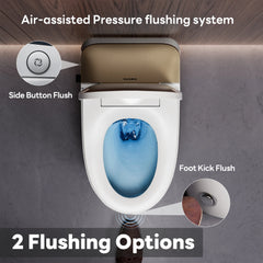 A100T-G Non-Electric Bidet Toilet, MAP 1000g Powerful Flush Smart Toilet with Lady/Rear Wash, Foot-kick Flush, ADA Comfort Seat Height (Power Free)