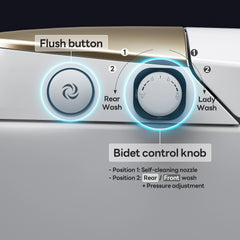 A100T-G Non-Electric Bidet Toilet, MAP 1000g Powerful Flush Smart Toilet with Lady/Rear Wash, Foot-kick Flush, ADA Comfort Seat Height (Power Free)