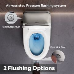 A100T-S Non-Electric Bidet Toilet, MAP 1000g Powerful Flush Smart Toilet with Lady/Rear Wash, Foot-kick Flush, ADA Comfort Seat Height (Power Free)