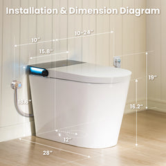 ADA Comfort Height Smart Bidet Toilet with Auto Open/Flush, Auto Temp Adjust/Foam Shield, 1.06 GPF, Remote Control