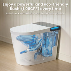ADA Comfort Height Smart Bidet Toilet with Auto Open/Flush, Auto Temp Adjust/Foam Shield, 1.06 GPF, Remote Control
