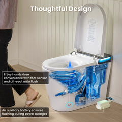 ADA Comfort Height Smart Bidet Toilet with Auto Open/Flush, Auto Temp Adjust/Foam Shield, 1.06 GPF, Remote Control