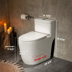 CASTA DIVA CD-T006 – One-Piece Elongated Toilet with ADA-Compliant, Dual Flush High Efficiency 1.0/1.28 GPF & MAP 1000g, 12'' Rough-in, White