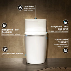 CASTA DIVA CD-T006 – One-Piece Elongated Toilet with ADA-Compliant, Dual Flush High Efficiency 1.0/1.28 GPF & MAP 1000g, 12'' Rough-in, White