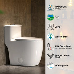 CASTA DIVA CD-T006 – One-Piece Elongated Toilet with ADA-Compliant, Dual Flush High Efficiency 1.0/1.28 GPF & MAP 1000g, 12'' Rough-in, White