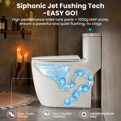 CASTA DIVA CD-T006 – One-Piece Elongated Toilet with ADA-Compliant, Dual Flush High Efficiency 1.0/1.28 GPF & MAP 1000g, 12'' Rough-in, White