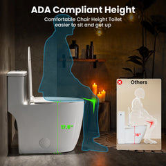 CASTA DIVA CD-T006 – One-Piece Elongated Toilet with ADA-Compliant, Dual Flush High Efficiency 1.0/1.28 GPF & MAP 1000g, 12'' Rough-in, White