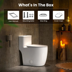 CASTA DIVA CD-T006 – One-Piece Elongated Toilet with ADA-Compliant, Dual Flush High Efficiency 1.0/1.28 GPF & MAP 1000g, 12'' Rough-in, White