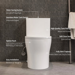 Casta Diva Round Toilet White 1-Piece Toilet for Small Bathrooms, Power Dual Flush and MAP 1000g (Seat Included), 12'' Rough-in