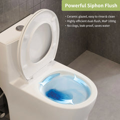 Casta Diva Round Toilet White 1-Piece Toilet for Small Bathrooms, Power Dual Flush and MAP 1000g (Seat Included), 12'' Rough-in