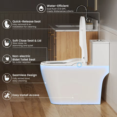 CASTA DIVA CD-T005C Elongated Non-Electric Bidet Toilet | Dual Flush, Adjustable Wash, Soft Close, Easy Install