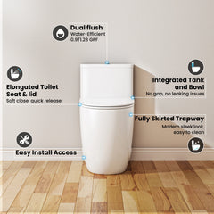 One-Piece Elongated Toilet, 17.5" ADA Comfort Height, 1.0/1.28 GPF Dual Flush, MaP 1000g, Soft Close Seat, White CD-T006