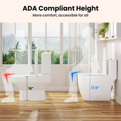 One-Piece Elongated Toilet, 17.5" ADA Comfort Height, 1.0/1.28 GPF Dual Flush, MaP 1000g, Soft Close Seat, White CD-T006