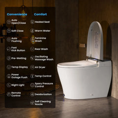 Casta Diva Smart Toilet Elongated Bidet Toilet, Built-in Tank & Pump for Powerful Flush, Auto Open/Close Lid, Heated Seat, Warm Air Dryer, Wireless Remote Control