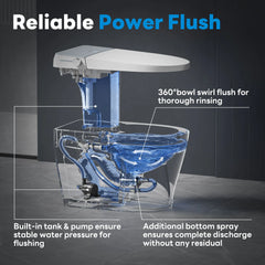Casta Diva Smart Toilet Elongated Bidet Toilet, Built-in Tank & Pump for Powerful Flush, Auto Open/Close Lid, Heated Seat, Warm Air Dryer, Wireless Remote Control