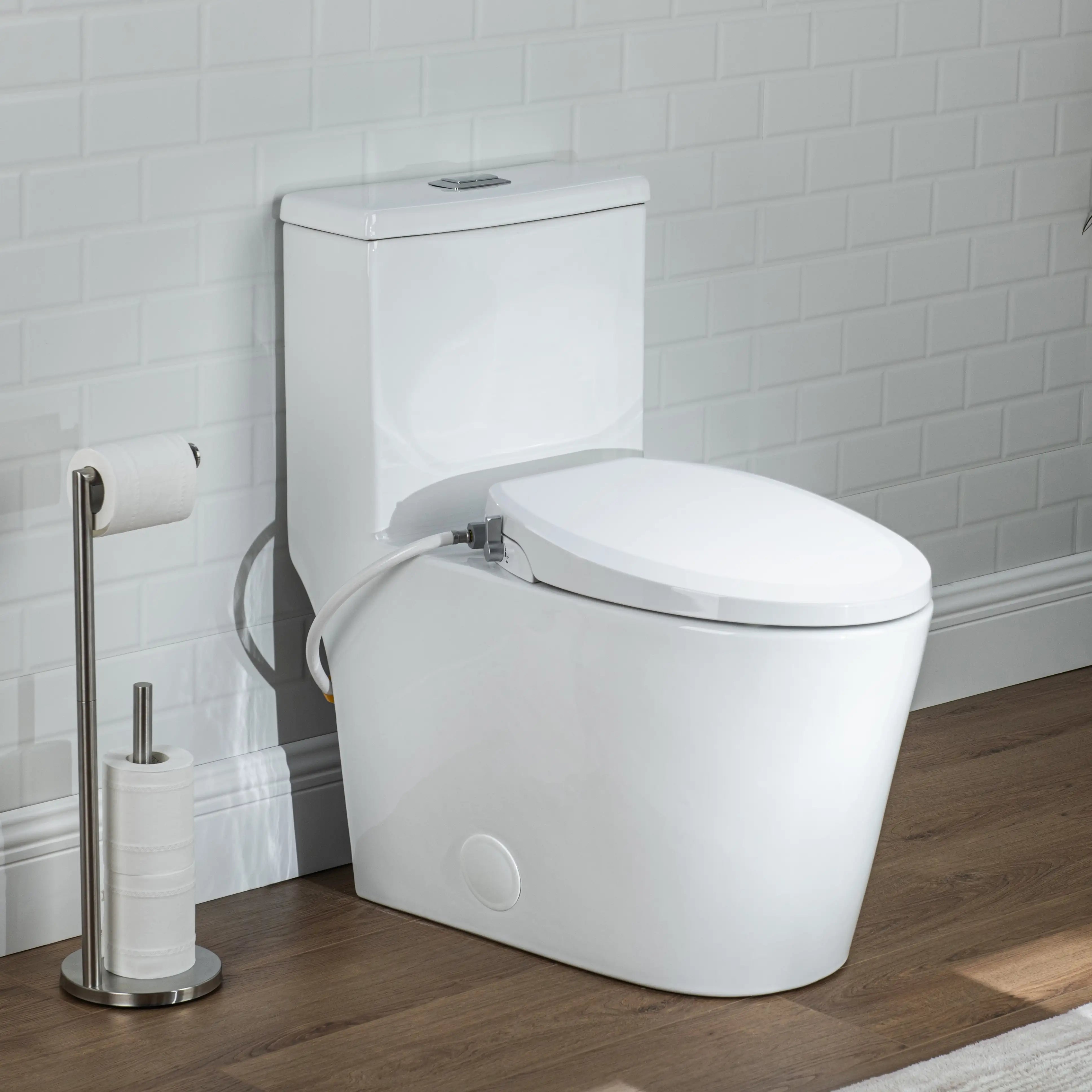 Left side view of Casta Diva non-electric bidet toilet combo with room temperature rear wash, model CD-BT04