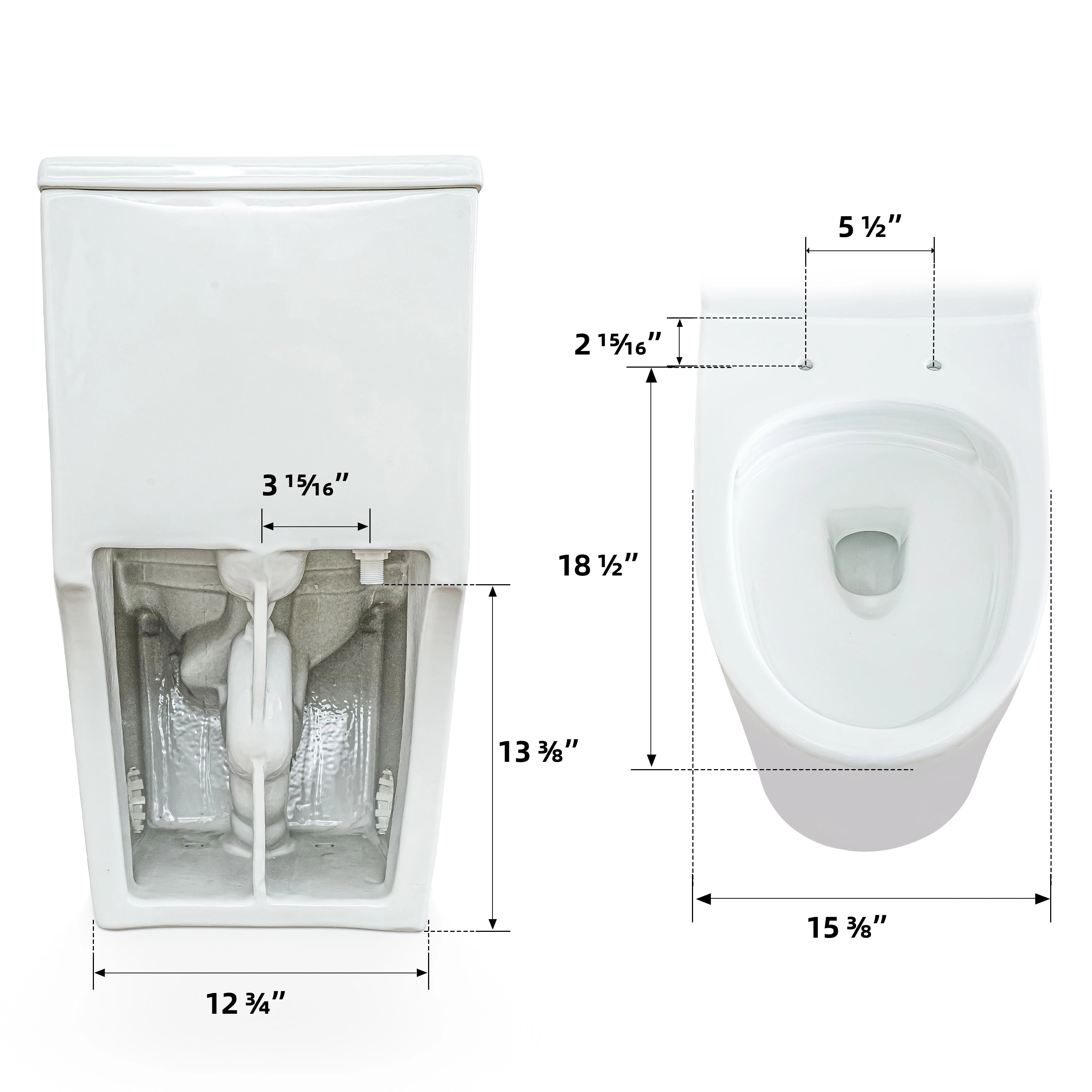 Dimensions diagram of Casta Diva non-electric bidet toilet with 12-inch rough-in, model CD-BT04