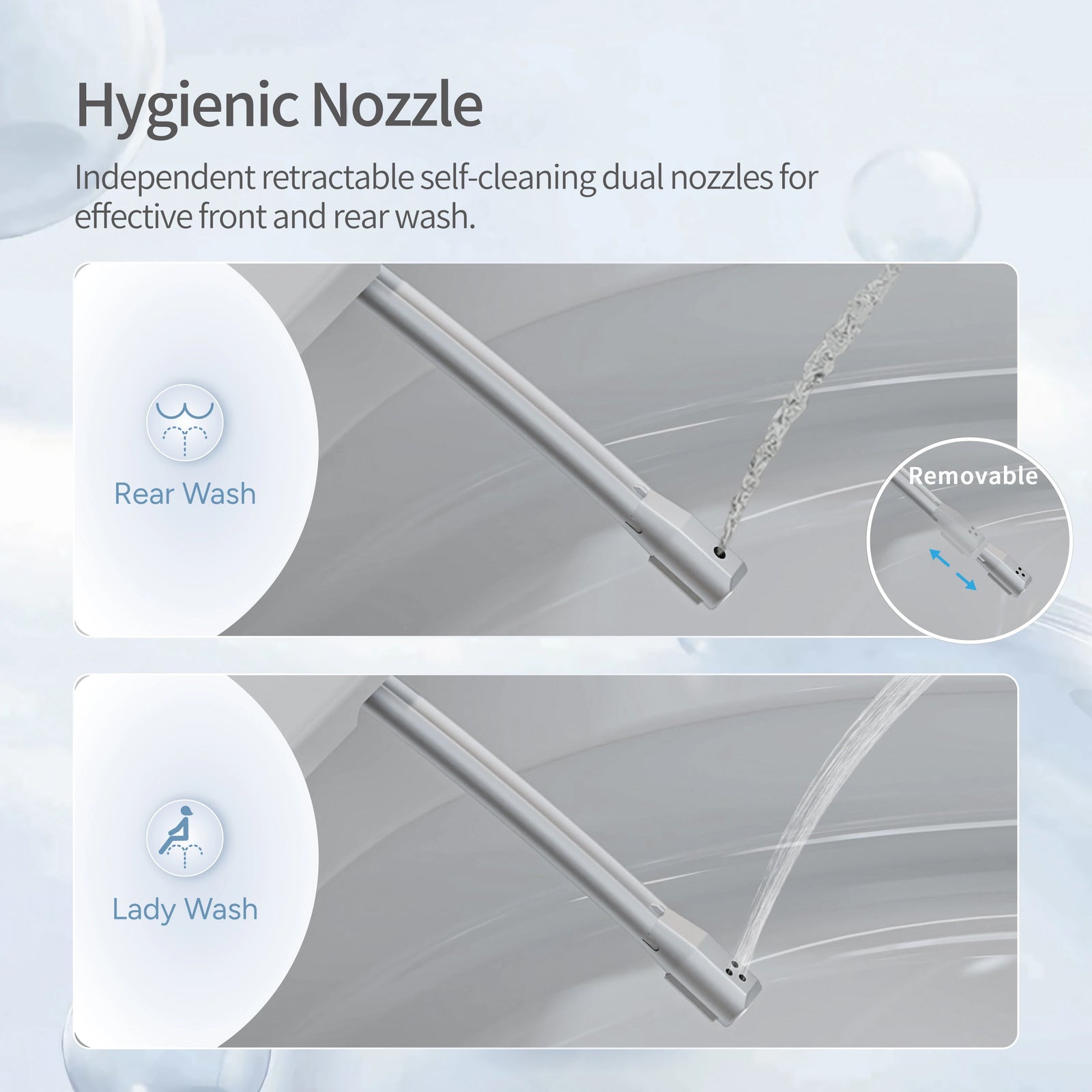 Antibacterial self-cleaning nozzles with rear and feminine wash modes on Casta Diva bidet toilet, model CD-W10V