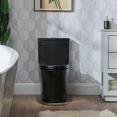 Front view of Casta Diva black one-piece elongated toilet with dual flush and sleek modern design, model CD-T002