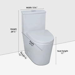 Overall dimensions diagram of Casta Diva one-piece elongated toilet with 12-inch rough-in, model CD-T001