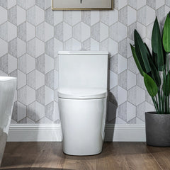 Front view of Casta Diva one-piece elongated toilet with dual flush design, model CD-T001