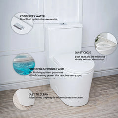 Key features overview including dual flush, elongated bowl, and easy-clean surface on Casta Diva one-piece toilet, model CD-T001