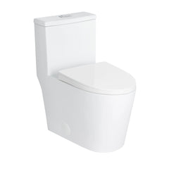 Left side view of Casta Diva white one-piece elongated toilet against white background, model CD-T001