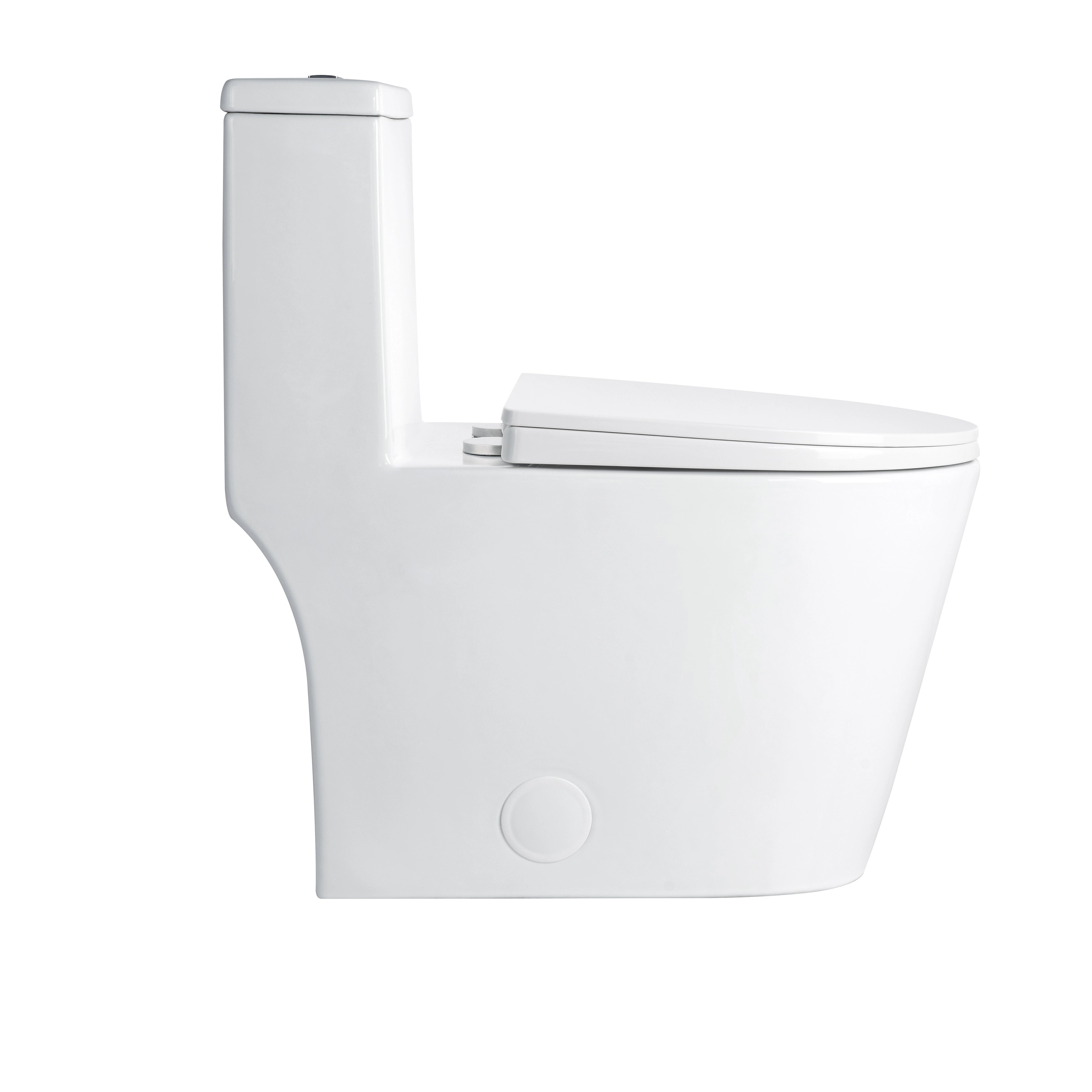 Side profile of Casta Diva white one-piece toilet highlighting sleek silhouette, model CD-T001
