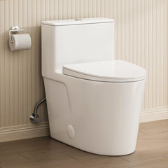 Left side view of Casta Diva one-piece elongated toilet with dual flush and 12-inch rough-in, model CD-T004