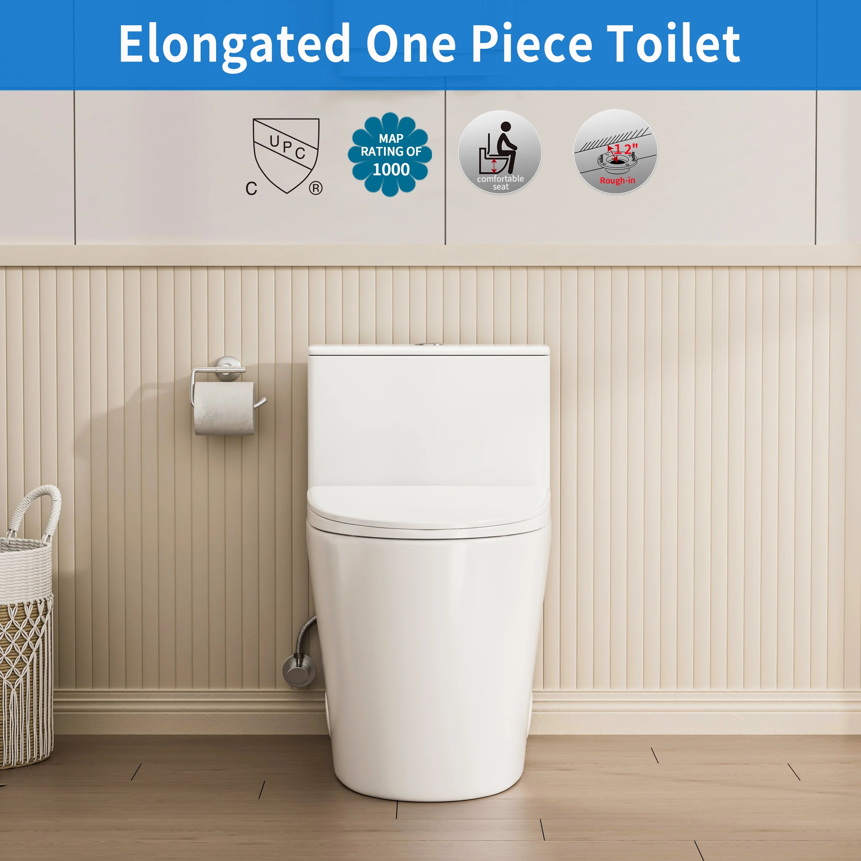 Certifications and compliance labels for Casta Diva one-piece elongated toilet, model CD-T004