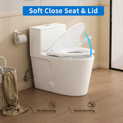 Soft-close seat and lid feature on Casta Diva one-piece elongated toilet, model CD-T004