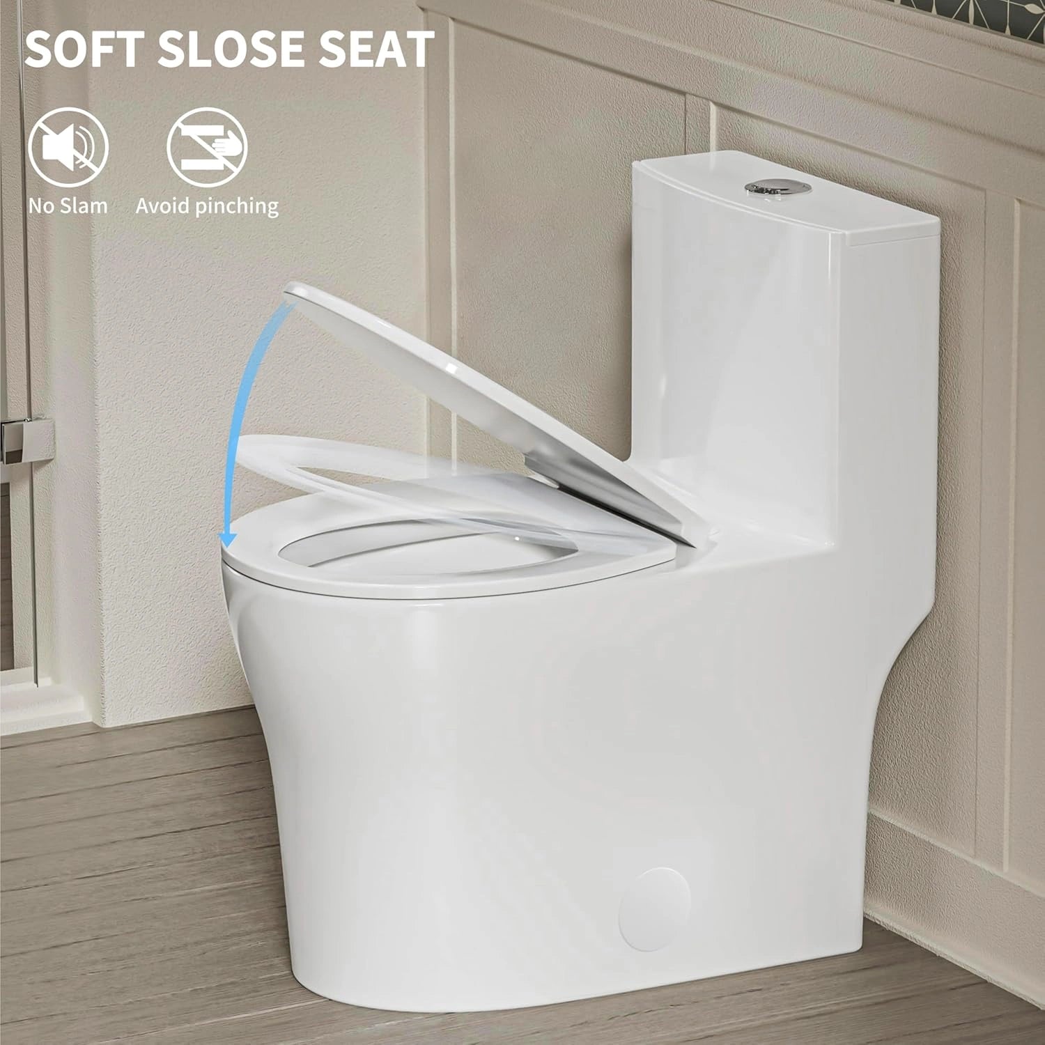 Soft-close seat and lid feature on Casta Diva compact one-piece round toilet, model CD-T003