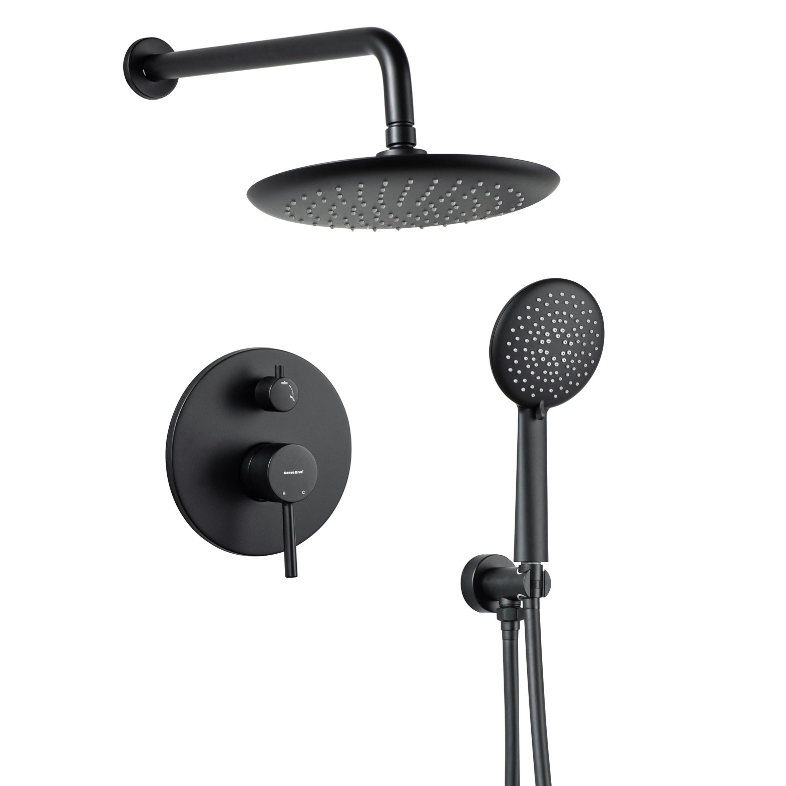 Casta Diva Rain Shower Head with Handheld Spray, Round, Black CD-S01B-1