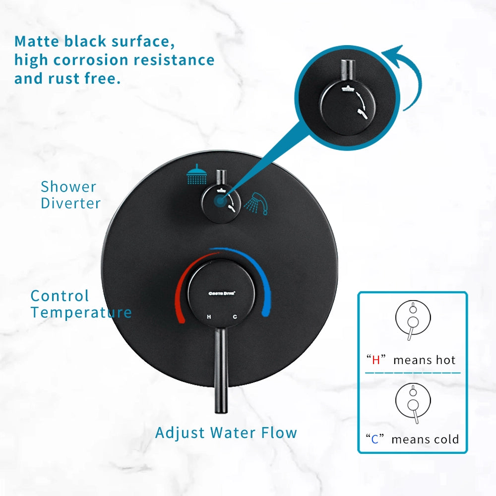 Casta Diva Rain Shower Head with Handheld Spray, Round, Black CD-S01B-5