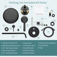 Casta Diva Rain Shower Head with Handheld Spray, Round, Black CD-S01B-6