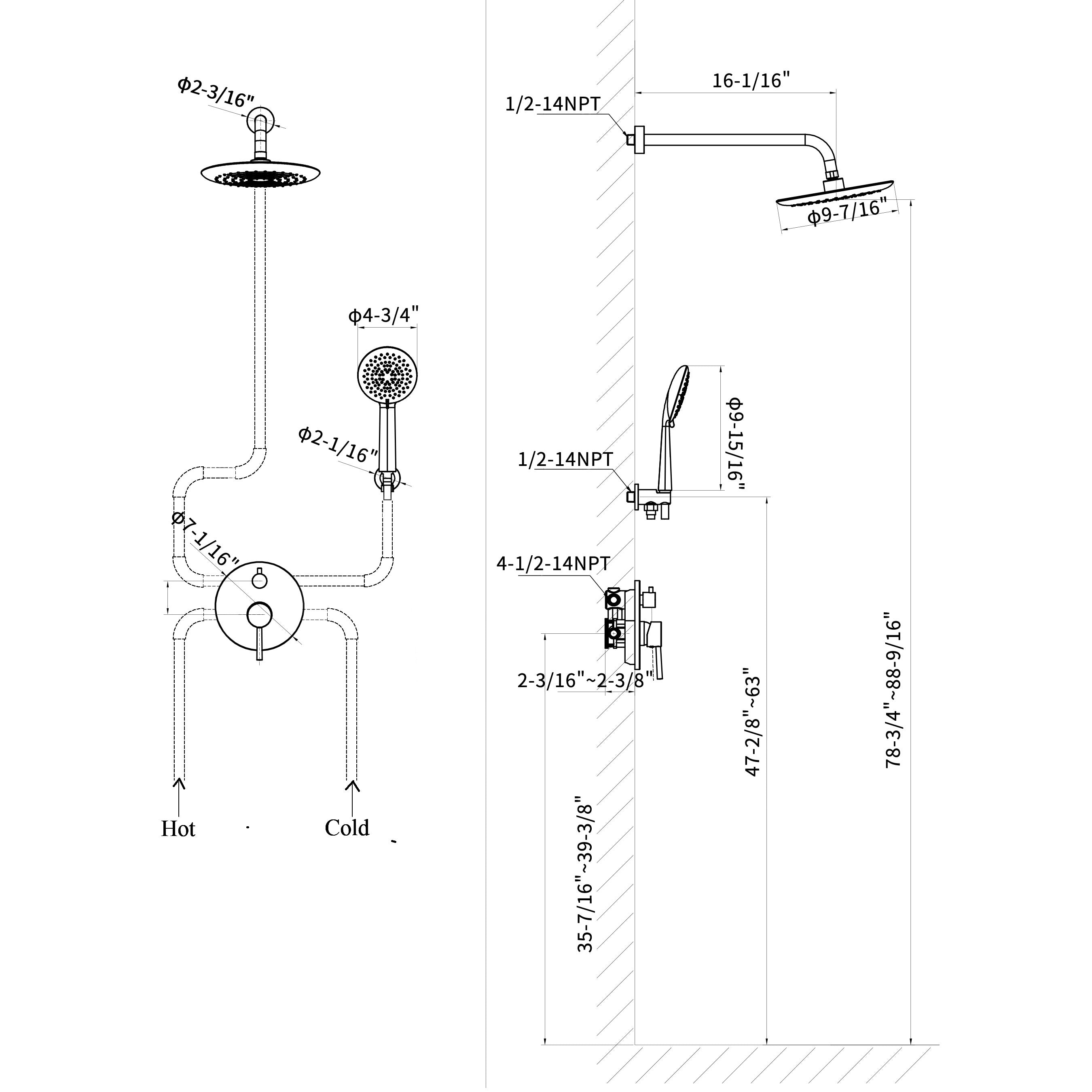 Casta Diva Rain Shower Head with Hand held Spray_Round_Black CD-S01B-7
