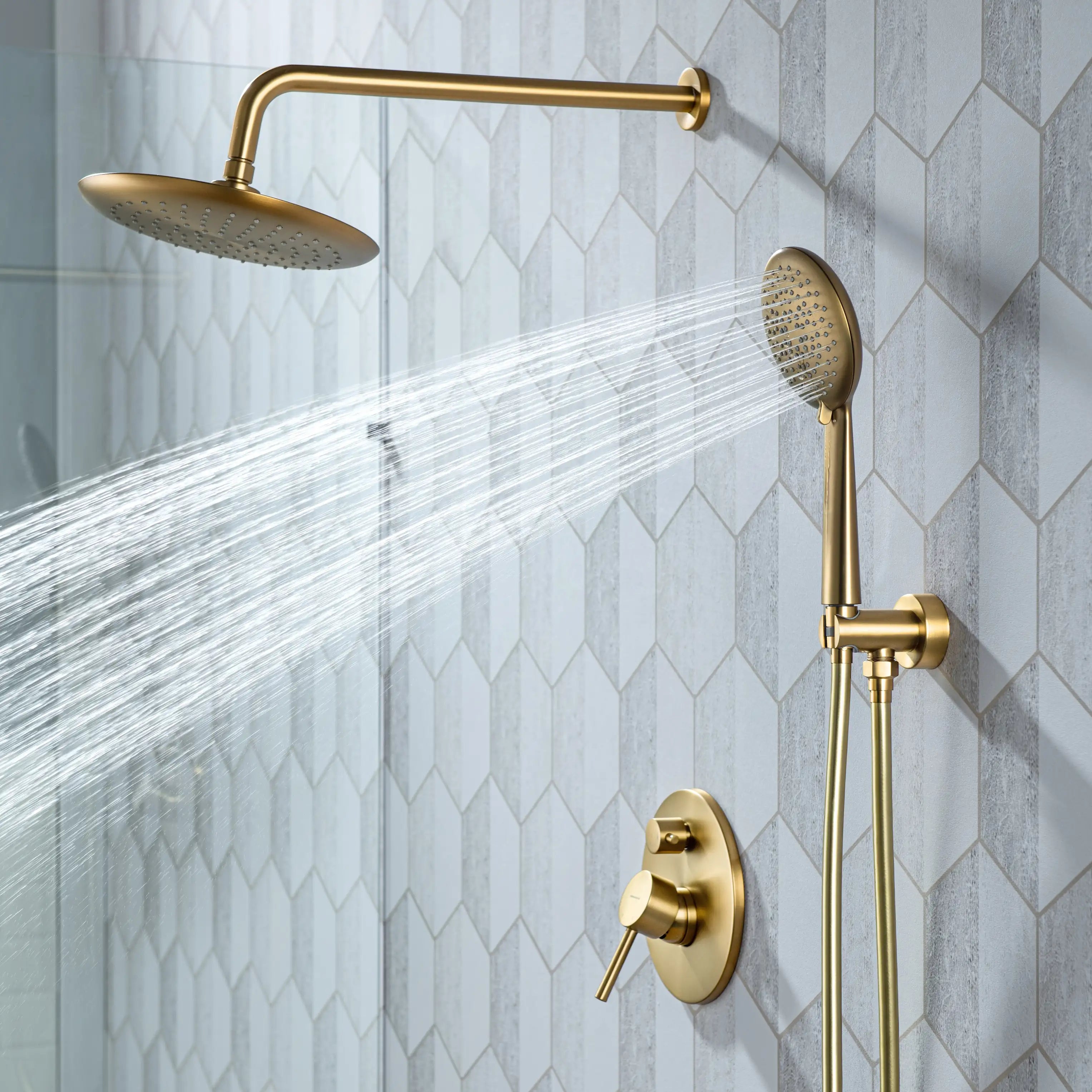 Casta Diva Rain Shower Head with Handheld Spray, Round, Brushed Gold CD-S01G-2