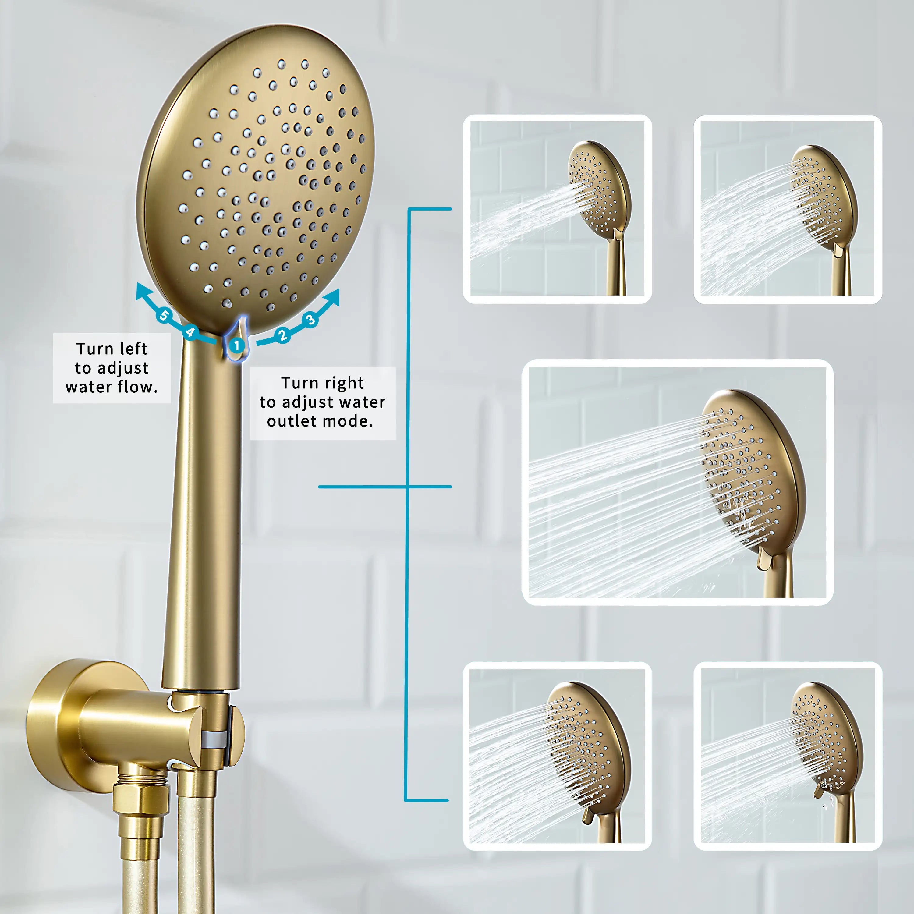 Casta Diva Rain Shower Head with Handheld Spray, Round, Brushed Gold CD-S01G-4