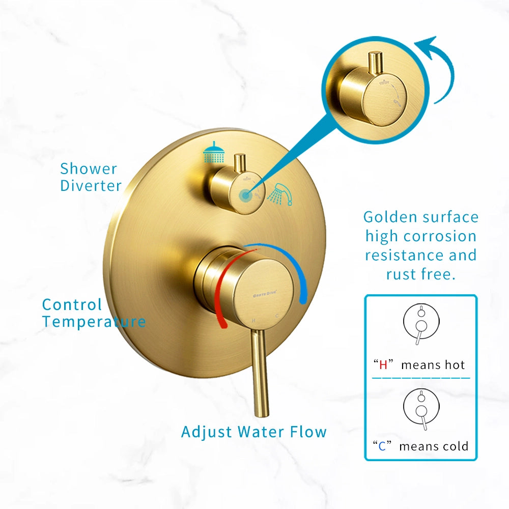 Casta Diva Rain Shower Head with Handheld Spray, Round, Brushed Gold CD-S01G-5