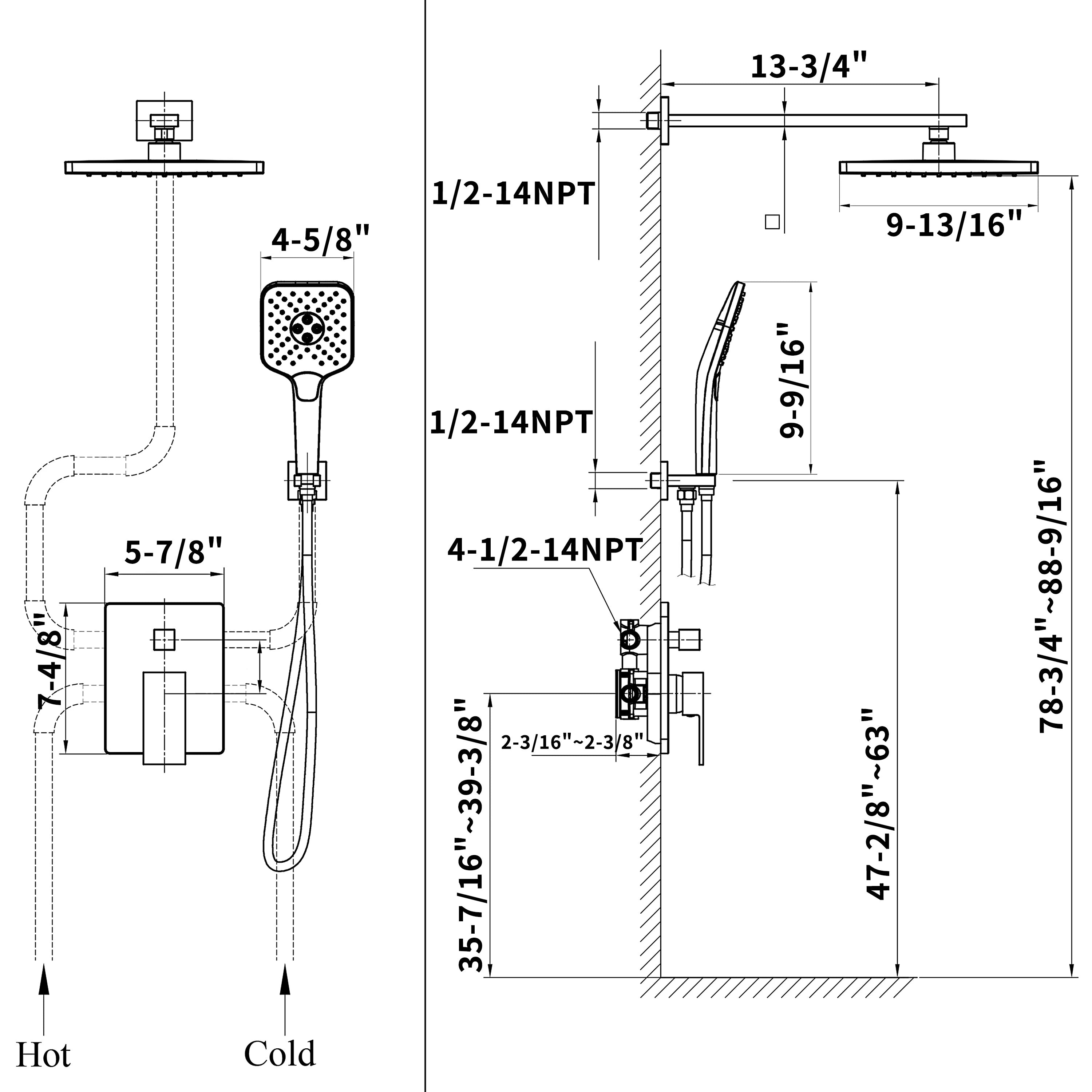 Casta Diva Rain Shower Head with Handheld Spray, Square, Black CD-S02B-10