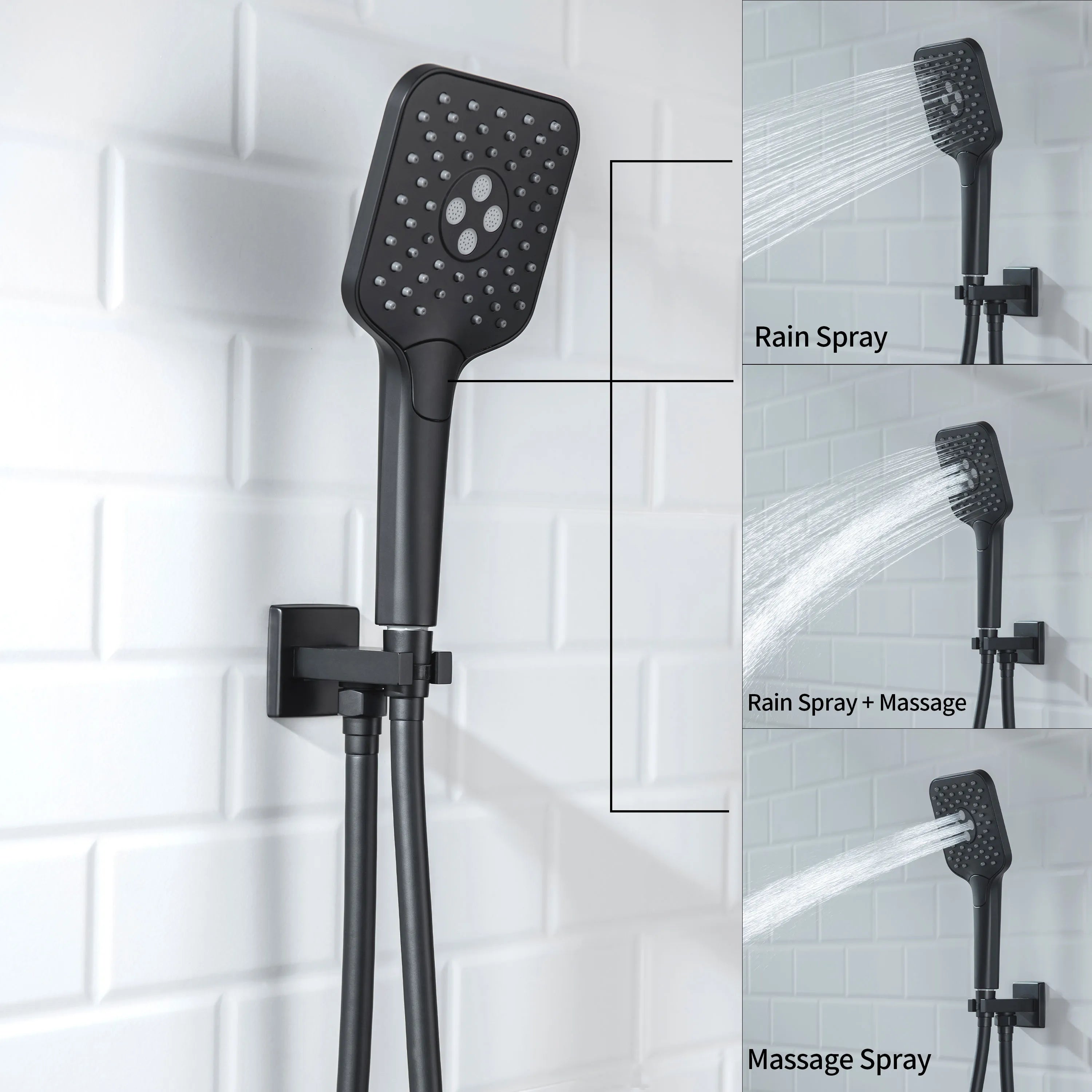 Casta Diva Rain Shower Head with Handheld Spray, Square, Black CD-S02B-5