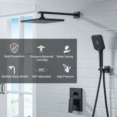 Casta Diva Rain Shower Head with Handheld Spray, Square, Black CD-S02B-7