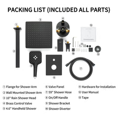 Casta Diva Rain Shower Head with Handheld Spray, Square, Black CD-S02B-9