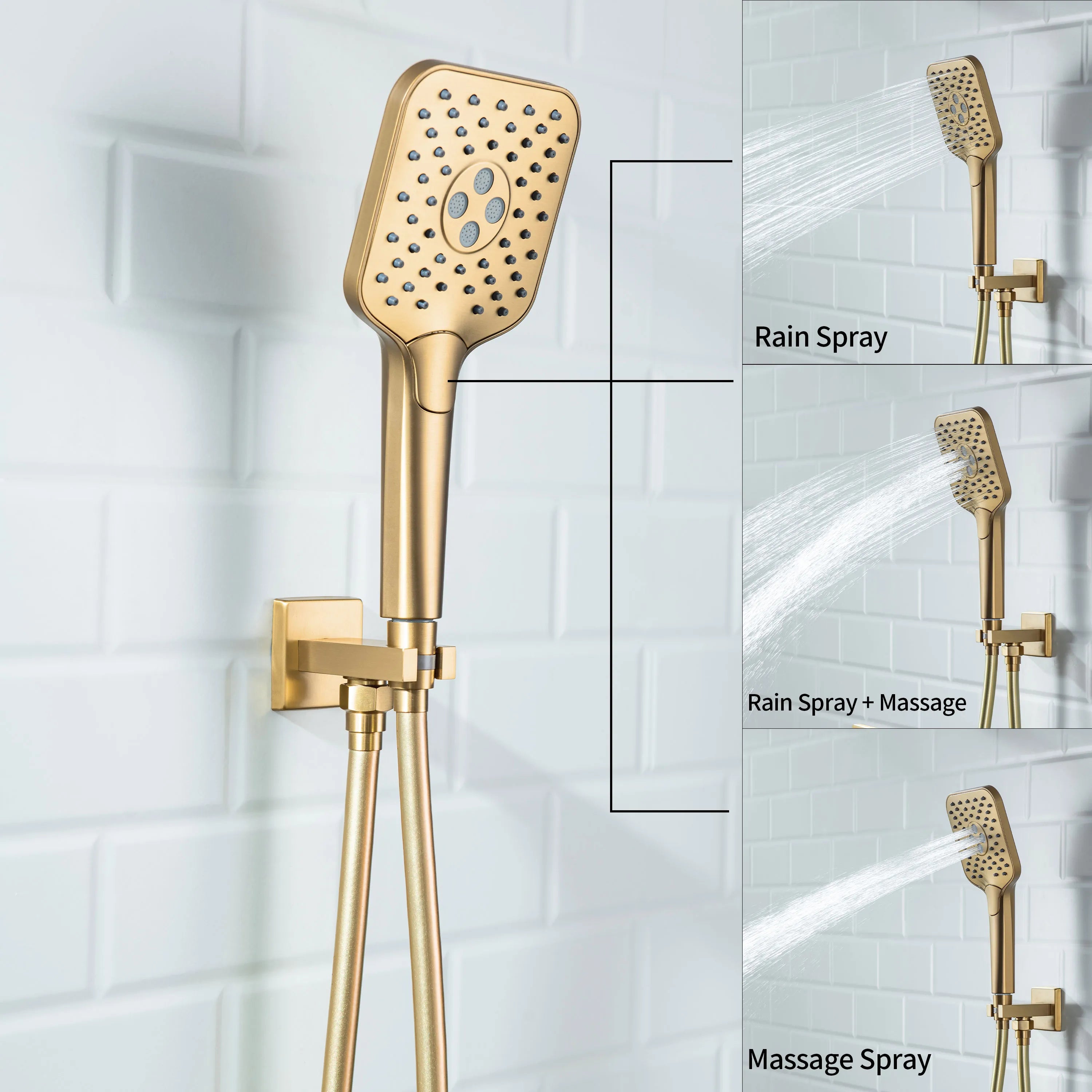 Casta Diva Rain Shower Head with Handheld Spray, Square, Brushed Gold CD-S02G-3
