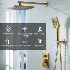Casta Diva Rain Shower Head with Handheld Spray, Square, Brushed Gold CD-S02G-5