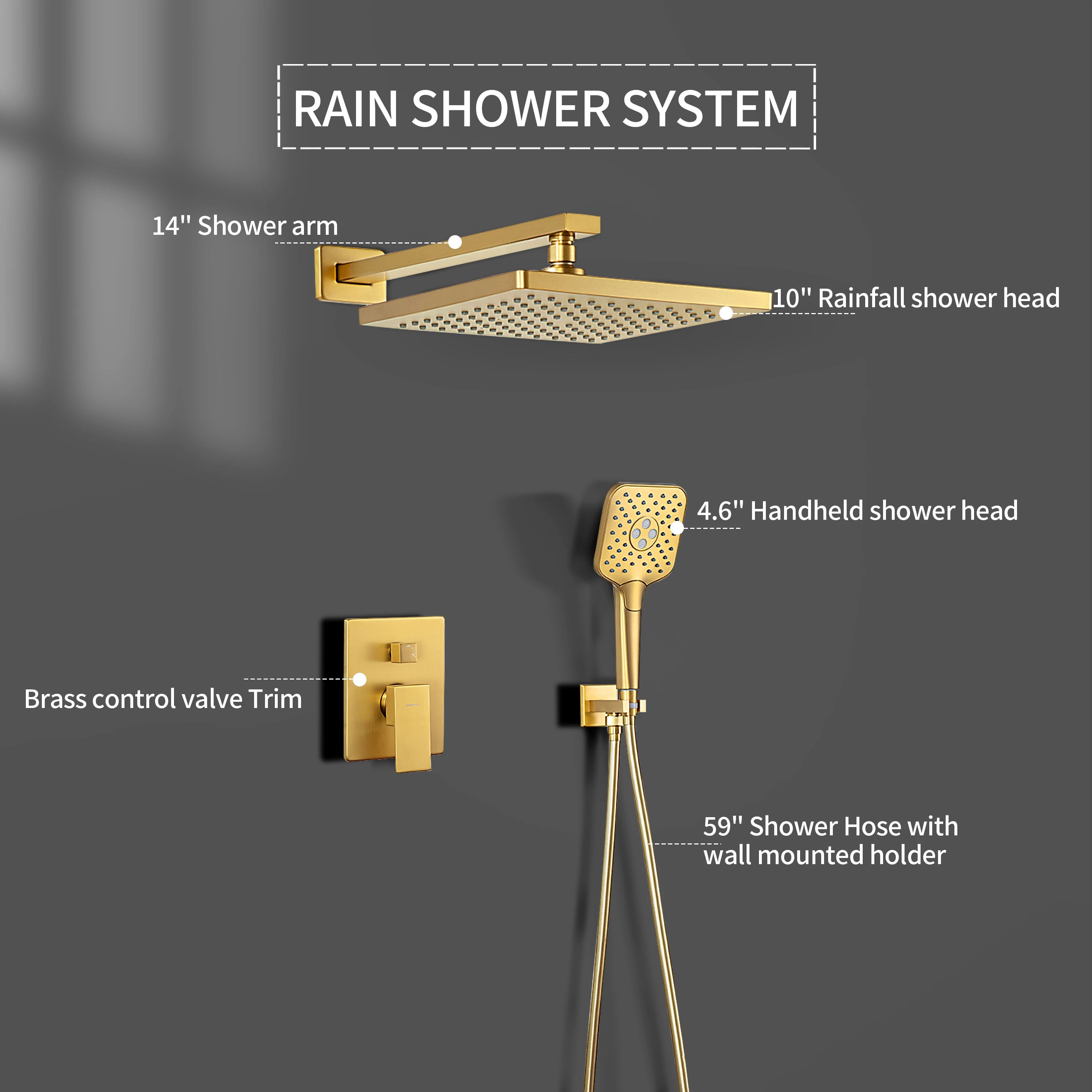 Casta Diva Rain Shower Head with Handheld Spray, Square, Brushed Gold CD-S02G-7