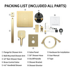 Casta Diva Rain Shower Head with Handheld Spray, Square, Brushed Gold CD-S02G-8