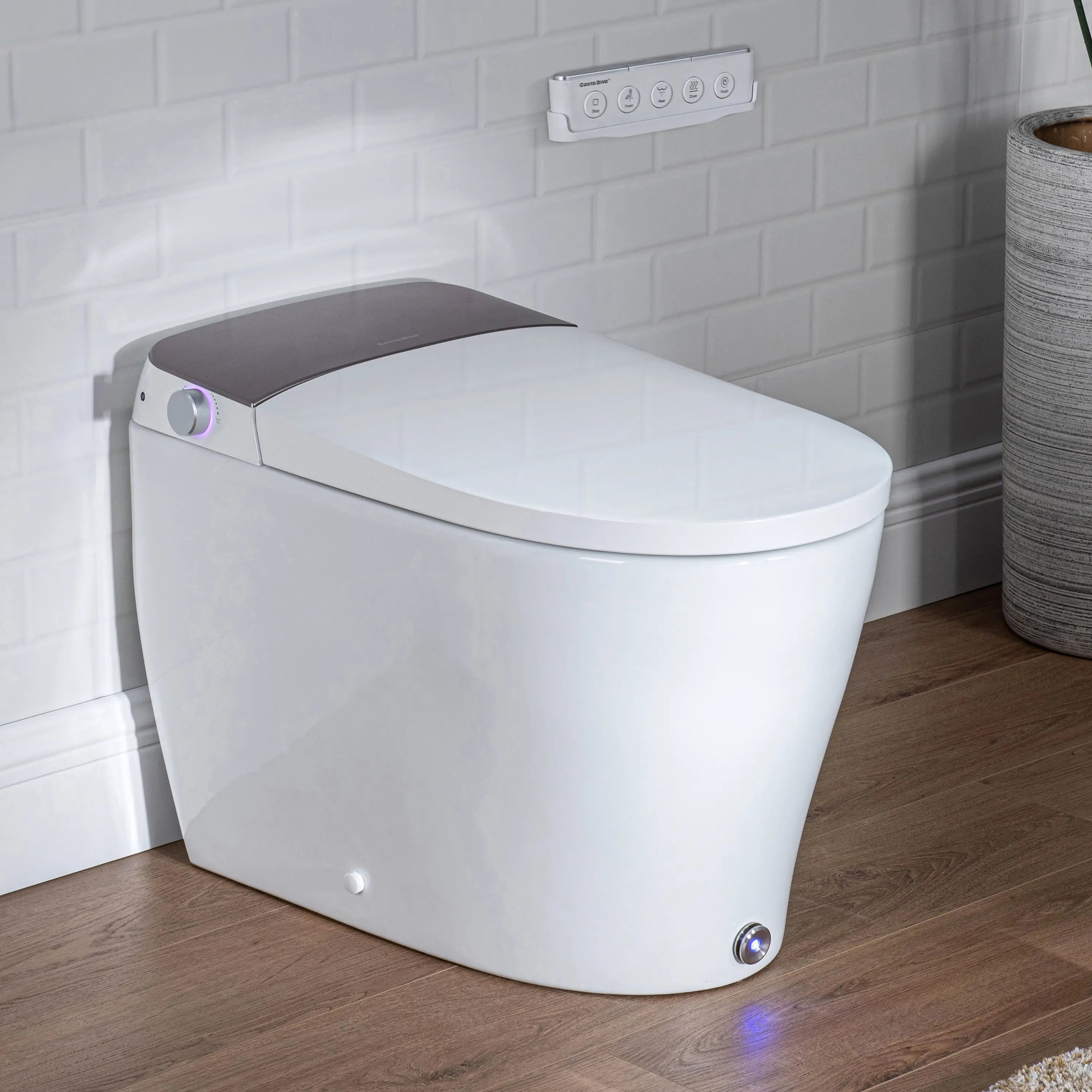 Left side view of Casta Diva smart toilet with auto open lid, heated seat, and UV sterilization, model CD-Y080