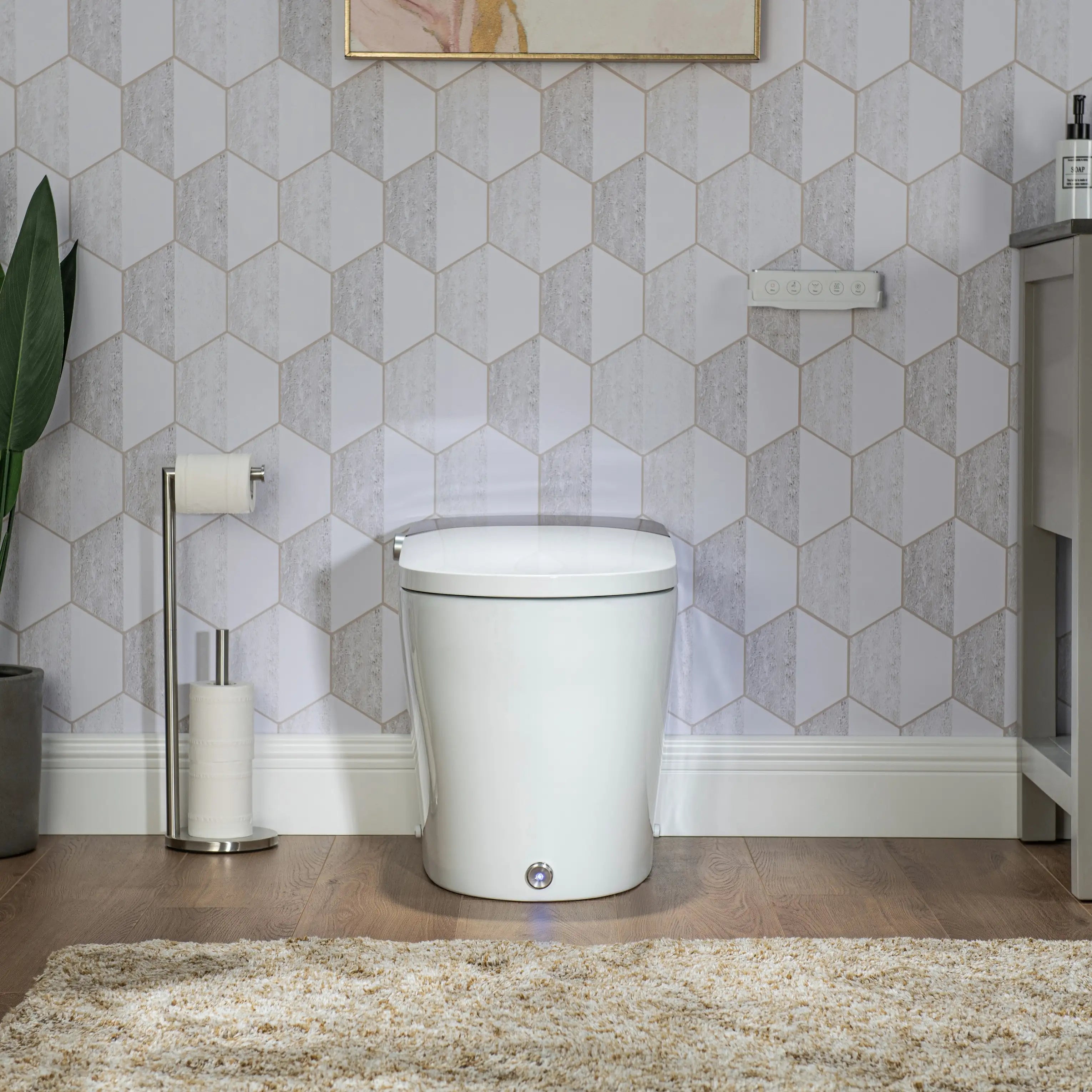 Front view of Casta Diva smart toilet featuring sleek design and compact concealed tank, model CD-Y080