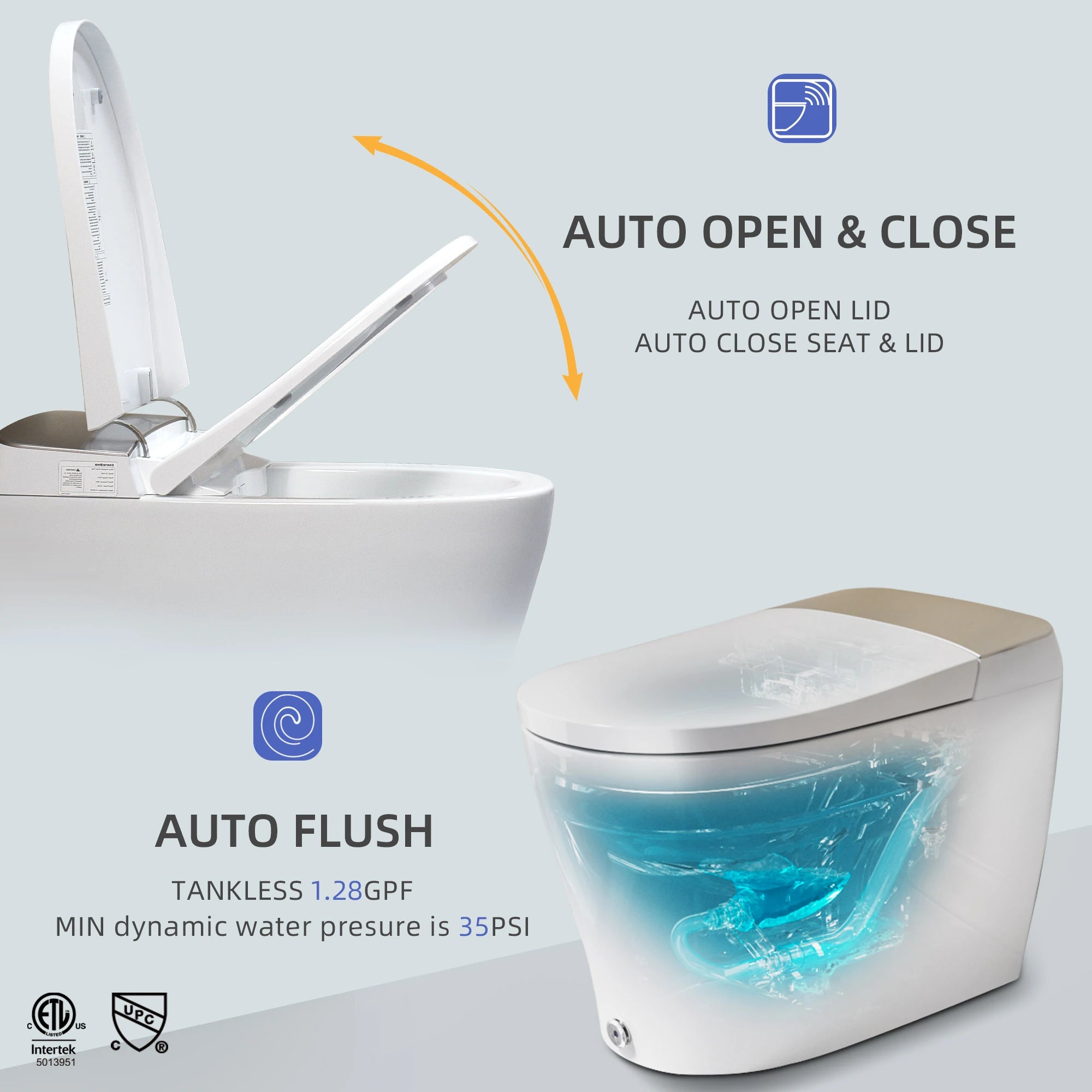 Automatic lid opening and auto flush demonstration on Casta Diva smart toilet, model CD-Y080